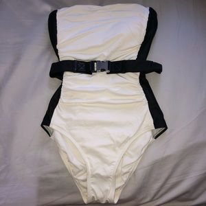 Michael Kors Black & White Strapless Swimsuit
